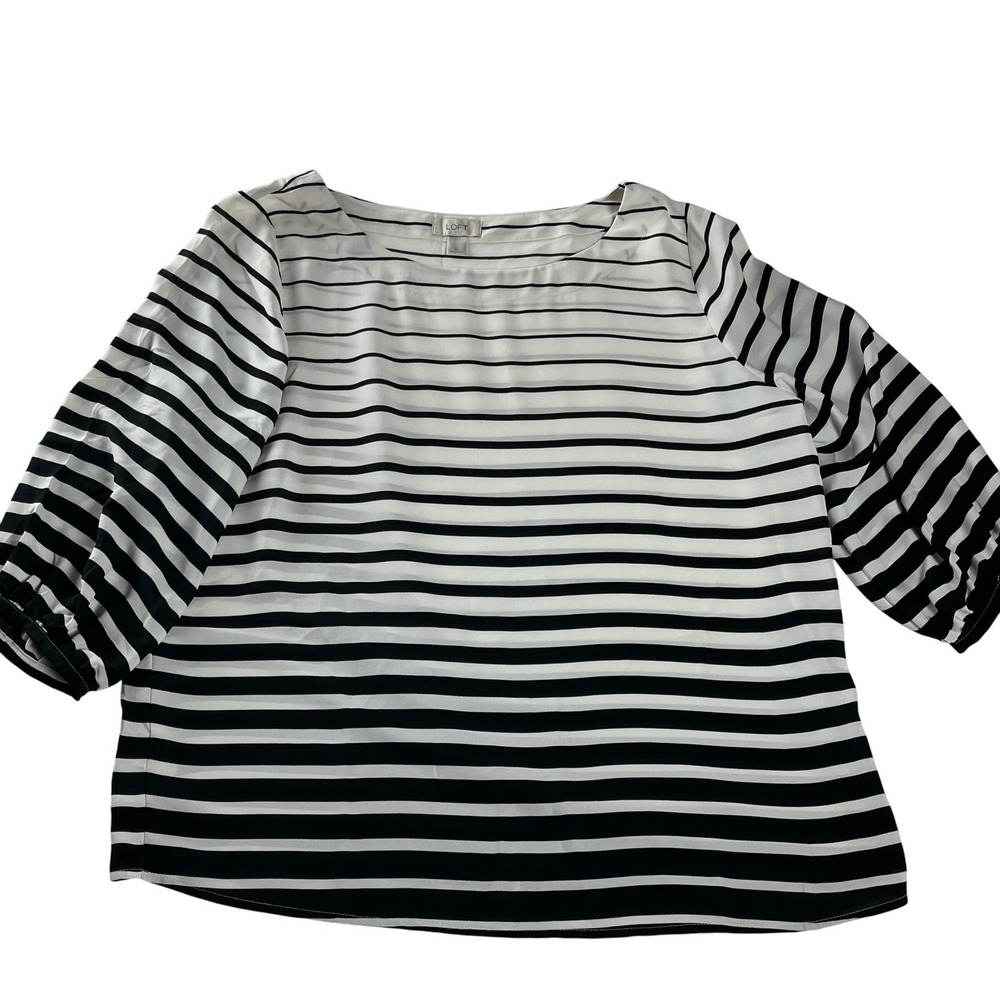 LOFT Striped Blouse XL Black White‎ Relaxed Workwear Top